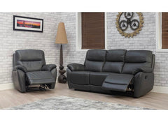 Pandora Half-Leather Manual Reclining Armchair – Luxury Manual Recliner Chair In Dark Grey