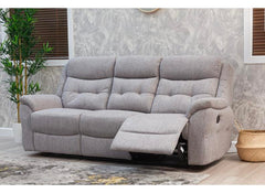 Shelby Grey Fabric Recliner 3RR Sofa with , Drop Down Tray, Cup Holders & Charging Point