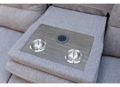 Shelby Grey Fabric Recliner 3RR Sofa with , Drop Down Tray, Cup Holders & Charging Point
