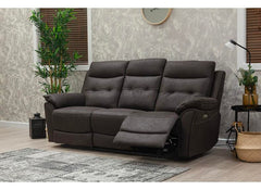 Skye Charcoal Electric Reclining Three Seat Sofa with Drop Down Tray – Contemporary Living Room Fabric Couch