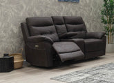 Skye Charcoal Electric Reclining Two Seat Sofa With Console – Contemporary Living Room Fabric Couch