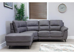 Abbie Fabric Corner Sofa with Contrast Stitch Upholstery – Modern Compact Corner Sofa In Grey