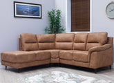 Abbie Fabric Corner Sofa with Contrast Stitch Upholstery – Modern Compact Corner Sofa in Saddle Brown