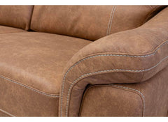 Abbie Fabric Three Seat Sofa with Contrast Stitch Upholstery – Modern Compact Sofa in Saddle Brown