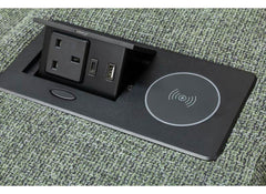 Tempo Green Fabric Modular Sofa with Charging Console, Cup Holders & Footstool – Modern Corner Lounge Suite