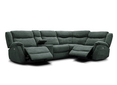 Lorenza Fabric Powered Corner Sofa with Pocket Sprung Seating, USB Ports & Drinks Console – Sage Green