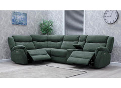 Lorenza Fabric Powered Corner Sofa with Pocket Sprung Seating, USB Ports & Drinks Console – Sage Green