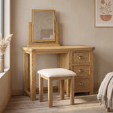 Dorchester Oak Dressing Table, Vanity Mirror & Stool