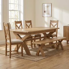 Dorchester Oak Cross Leg Dining Table 220cm Fixed