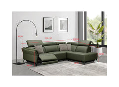 Milan Powered Corner Sofa in Green Leather with Scatter Cushions & Adjustable Headrests