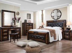 Paris Dark Wood Vanity Set With Carved Leaf Motif – Classic Luxury Bedroom Dressing Set