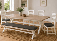 Windsor Dining Chair In Coconut White Frames & Oak Tops – Rustic Country Style Furniture (GLH)