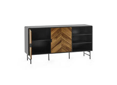 Alvin Sideboard – Chevron Wood Design with Black Metal Highlights | Modern Living Room Cabinet