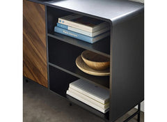 Alvin Sideboard – Chevron Wood Design with Black Metal Highlights | Modern Living Room Cabinet