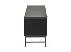 Alvin TV Stand – Chevron Wood Design with Black Metal Highlights | Modern Living Room Media Stand