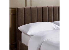 Aylen Bed in Chocolate Brown Velvet Fabric – Modern Upholstered Bed with Vertically Lined Headboard (Pre-Order Only)
