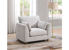 Alina Pearl Fabric Armchair with Bolster Cushions – Modern Luxury Living Room Armchair