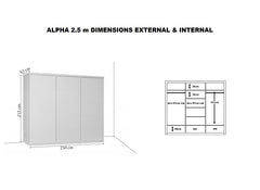 Alpha White 2.5 m Sliding Door Wardrobe - dimensions
