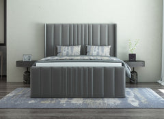 Amelia 6 ft Fabric Bed/Ottoman Bed – Modern Upholstered Bed Frame with Vertical Lined Winged Headboard