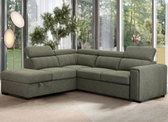 August Sectional Sofa Bed In Turtle Green | Modern Corner Sofa Bed with Storage & Pull-Out Sleeper (Pre-Order Only)