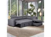 August Sectional Sofa Bed In Grey | Modern Corner Sofa Bed with Storage & Pull-Out Sleeper