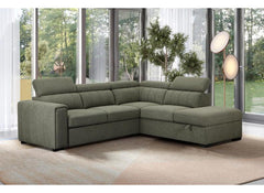 August Sectional Sofa Bed In Turtle Green | Modern Corner Sofa Bed with Storage & Pull-Out Sleeper (Pre-Order Only)