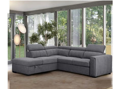 August Sectional Sofa Bed In Grey | Modern Corner Sofa Bed with Storage & Pull-Out Sleeper