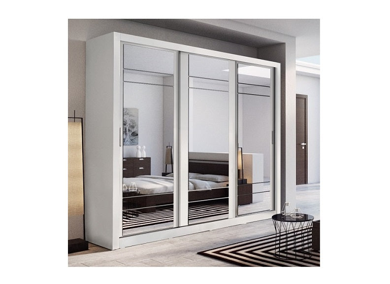 Boston 2.5 m White Mirrored Wardrobe