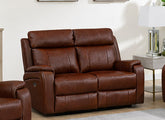 Banbury Tan Half-Leather 2PP Powered Recliner Sofa – Premium Light Grey And Tan Leather & Silver Fabric 2 Seater