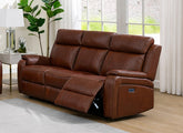 Banbury Tan Half-Leather 3PP Powered Recliner Sofa – Premium Light Grey And Tan Leather & Silver Fabric 3 Seater