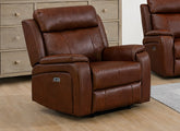 Banbury Tan Half-Leather Powered Recliner Armchair – Premium Light Grey, Tan Leather & Silver Fabric Reclining Armchair