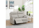 Banbury Light Grey Half-Leather 2PP Powered Recliner Sofa – Premium Light Grey And Tan Leather & Silver Fabric 2 Seater