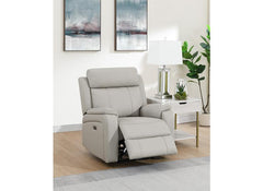 Banbury Light Grey Half-Leather Powered Recliner Armchair – Premium Light Grey, Tan Leather & Silver Fabric Reclining Armchair