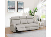 Banbury Light Grey Half-Leather 3PP Powered Recliner Sofa – Premium Leather & Silver Fabric Three Seater Sofas