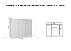Boston 2.5 m Mirrored Wardrobe - Dimensions