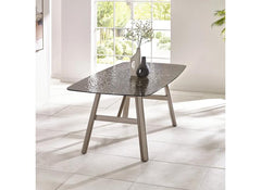 Callisto ‘Bubble Glass’ Dining Set – Smoked Textured Glass Top With Faux Leather Dining Chairs
