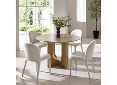 Cellini Compact Round Dining Set – Oak Table with Four Holly Chenille Fabric Chairs