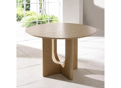 Cellini Compact Round Dining Table – Oak with Sculptured Intersecting Base