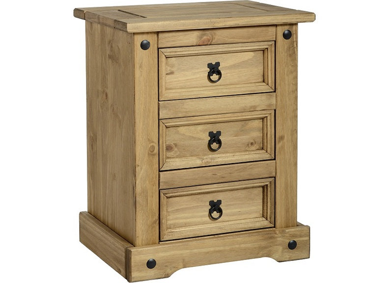 Corona Pine Three Drawer Bedside