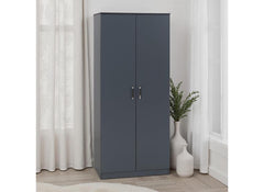 Dakota Dark Grey Two Door Wardrobe – Modern Bedroom Storage Closet with Hanging Rail
