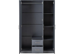 Dakota Dark Grey Three Door Two Drawer Mirrored Wardrobe – Modern Bedroom Storage Closet with Hanging Rail