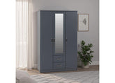 Dakota Dark Grey Three Door Two Drawer Mirrored Wardrobe – Modern Bedroom Storage Closet with Hanging Rail
