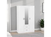 Dakota White Three Door Two Drawer Mirrored Wardrobe – Modern Bedroom Storage Closet with Hanging Rail