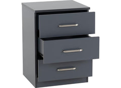 Dakota Dark Grey Three Drawer Bedside – Modern Bedroom Bedside Storage Chest