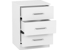 Dakota White Three Drawer Bedside – Modern Bedroom Bedside Storage Chest