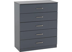 Dakota Dark Grey Five Drawer Chest – Modern Bedroom Storage Chest