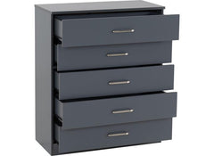 Dakota Dark Grey Five Drawer Chest – Modern Bedroom Storage Chest