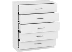 Dakota White Five Drawer Chest – Modern Bedroom Storage Chest