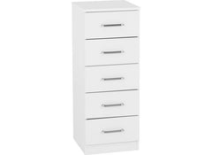 Dakota White Five Drawer Narrow Chest – Modern Bedroom Narrow Chest
