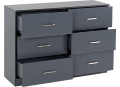 Dakota Dark Grey Six Drawer Chest – Modern Bedroom Storage Chest